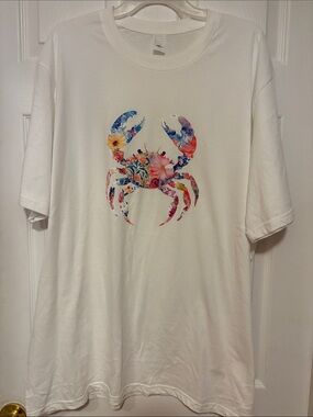 White Tee with Floral Crab Graphic